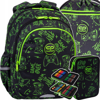 CoolPack viackomorový školský batoh, čierny, Odtiene zelenej, 21 l + 4 ďalšie produkty